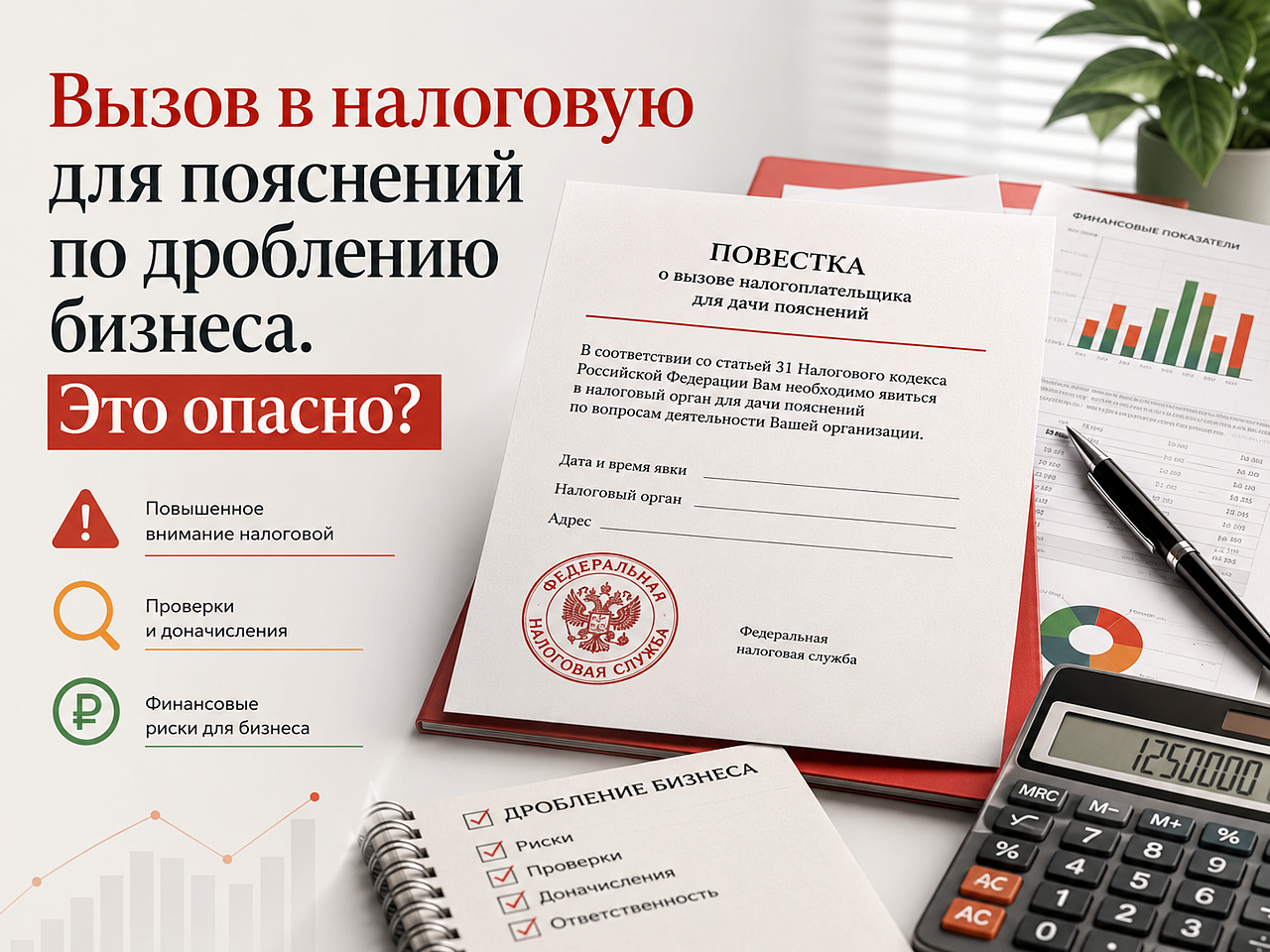 Вызов в налоговую для пояснений по дроблению бизнеса. Это опасно?